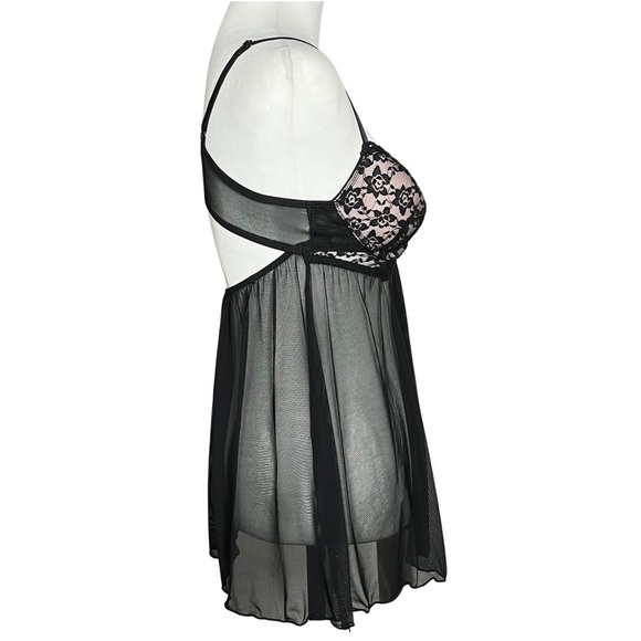 Y2K Black Sheer Babydoll Chemise Push Up Slip Dress. Small. Coquette, Whimsigoth - Picture 5 of 11